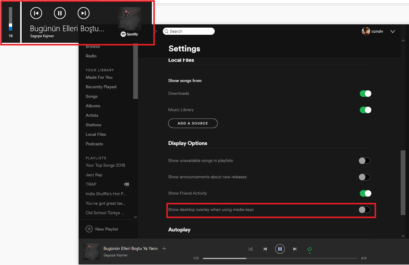 Spotify overlay button